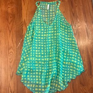 Sheer Green/Yellow Patterned Sleeveless Layer Top